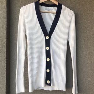 Old Navy Blue and Off White Cardigan Metal Buttons